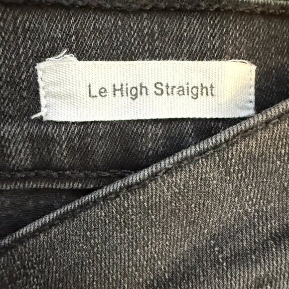 Frame Le High Straight Leg Denim Jeans Womens 26 Molony Black Distressed Raw Hem - Picture 14 of 16